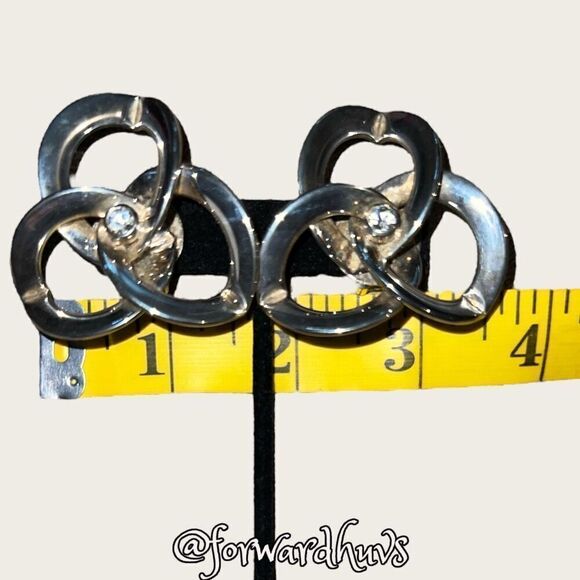 Large Vintage Silver Tone Clip on Earrings - Picture 9 of 11